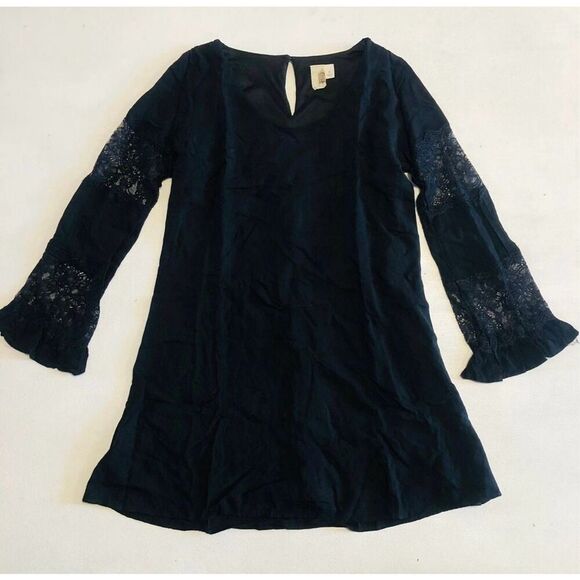 Anthropologie Black Blouse Lace Sleeve - Picture 1 of 5